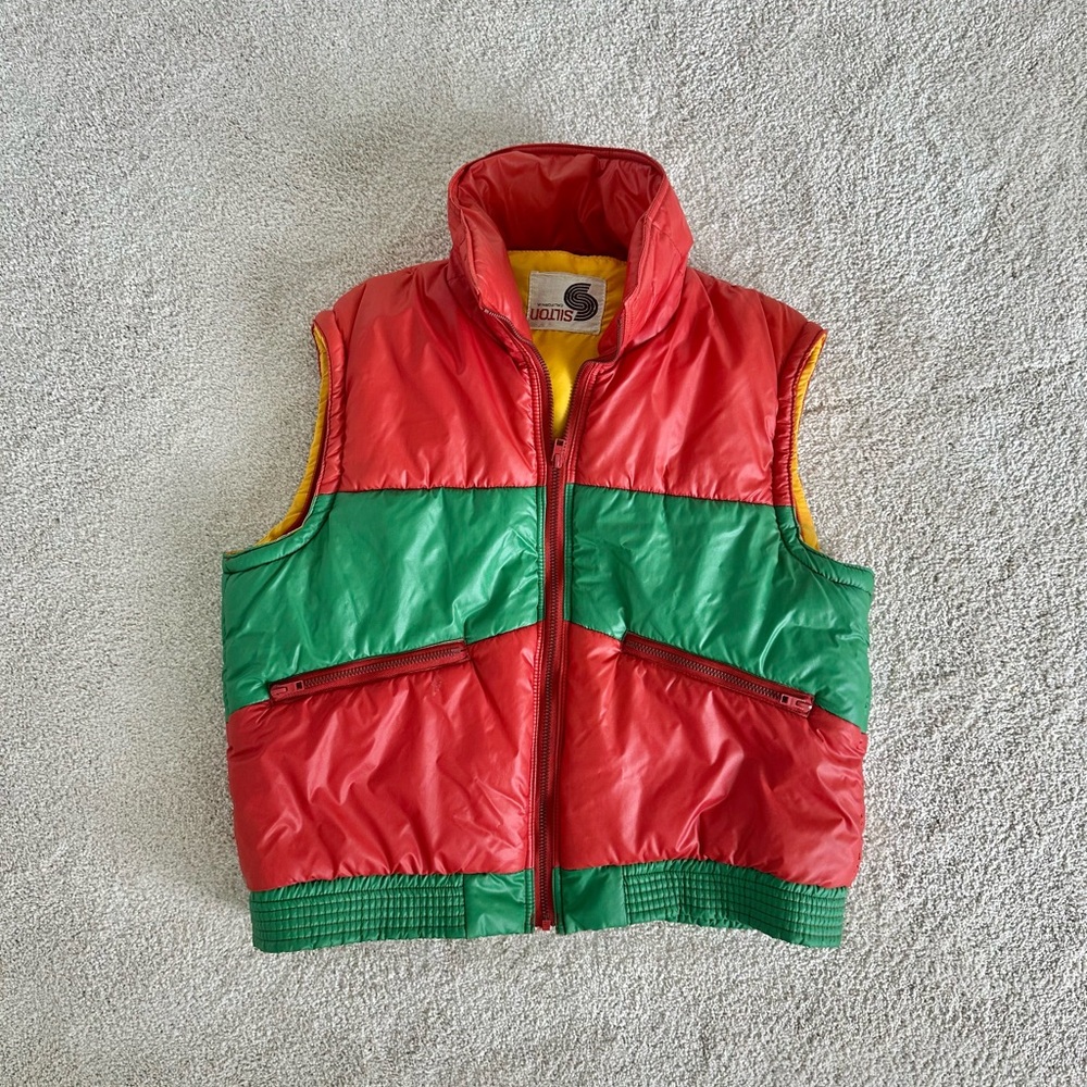Stylish Red and Green Puffer Vest